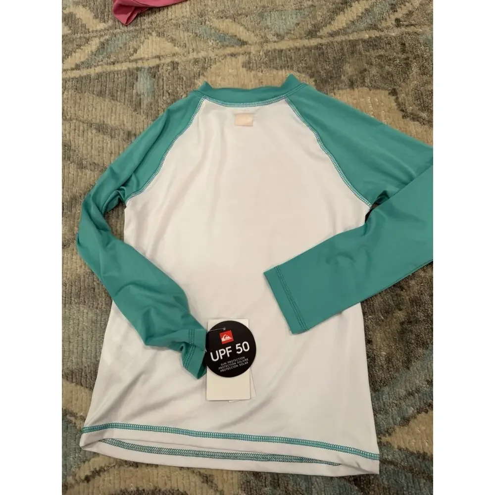 Quiksilver Boys Sz 7 Long Sleeve Rash Guard Swim Shirt White UPF 50 NWT $50